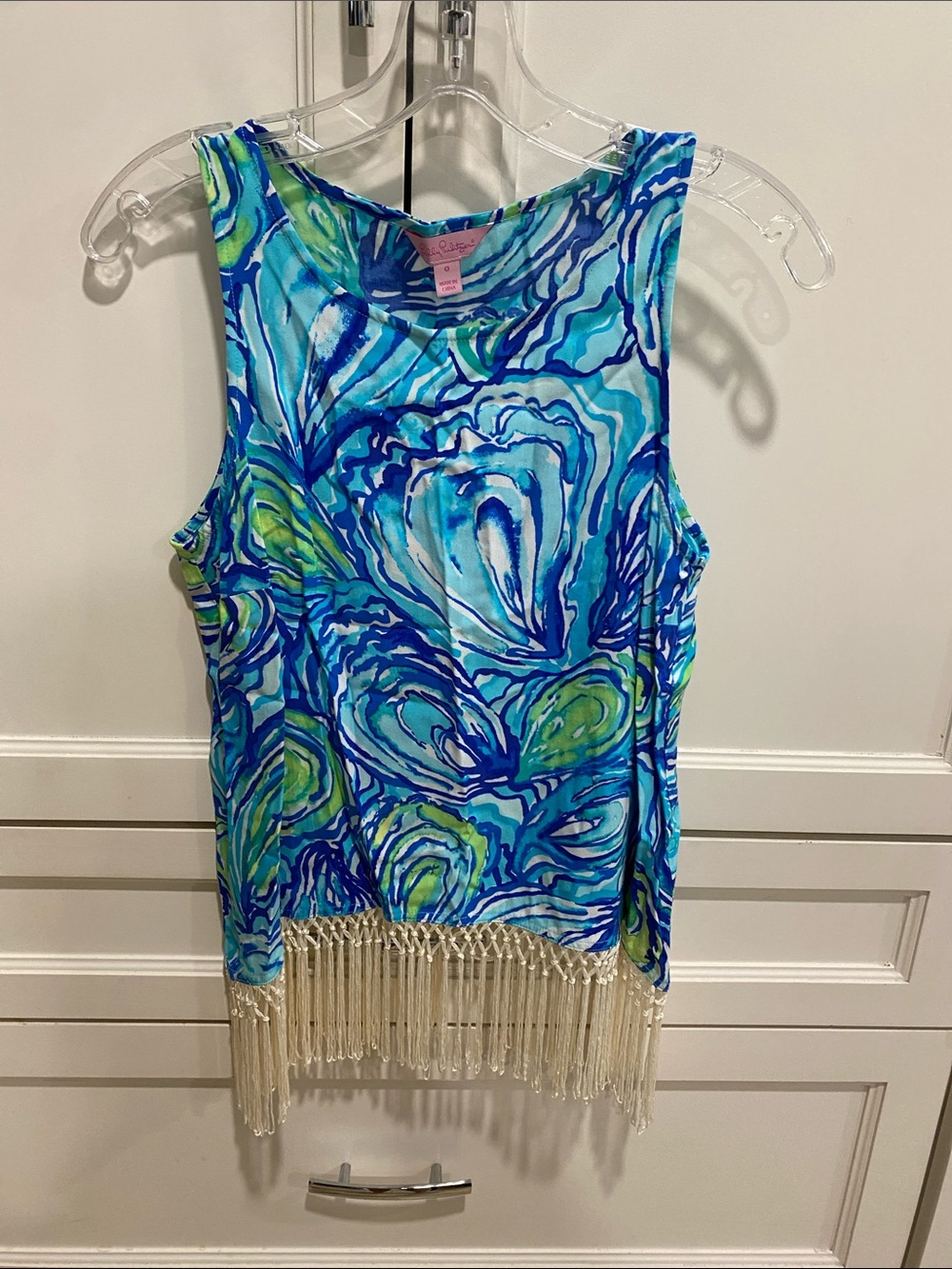 Lilly Pulitzer Blue Green Abstract Fringe Tank